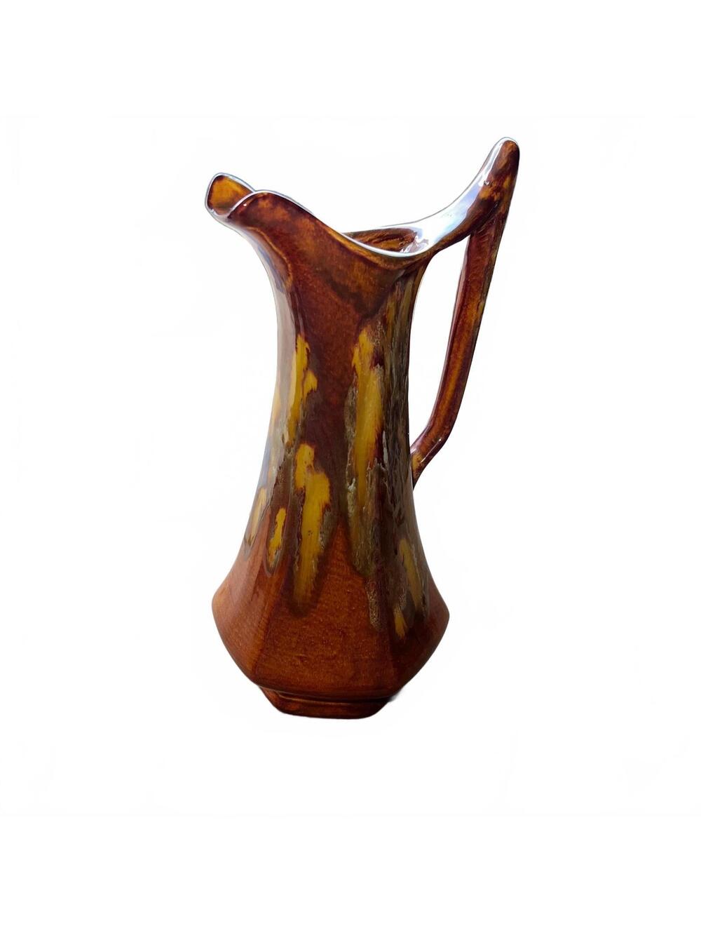 Clay Cherokee Pitcher Vase - 05/23/1980 Brown Yellow Drip Glaze